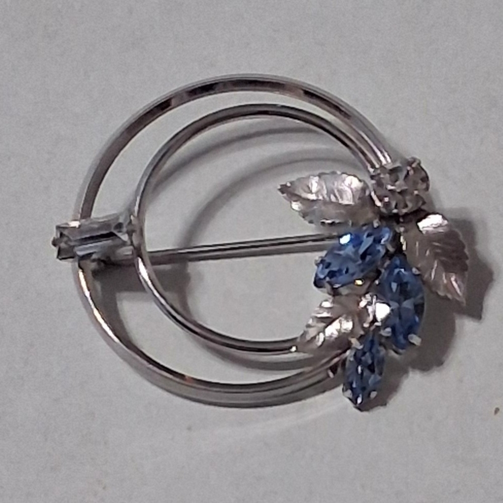 Silver-Tone Blue Crystal Leaf Brooch - Women's Jewelry